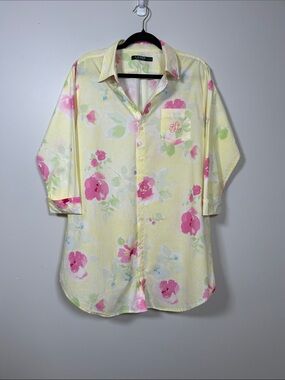 Lauren RALPH LAUREN YELLOW FLORAL 100% COTTON SLEEP DRESS SZ L Pajamas